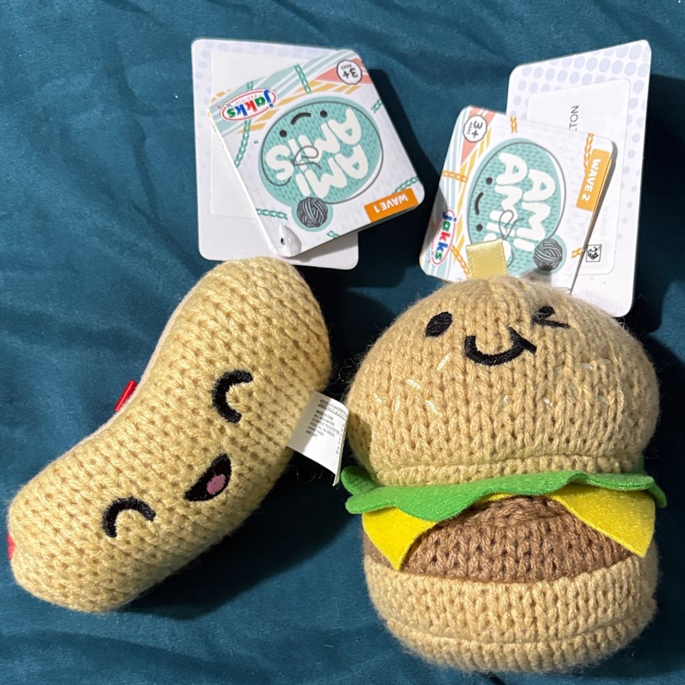Ami Amis Hamilton Smiling Burger & Carl - Hot Dog Plush Set - Tan and Brown